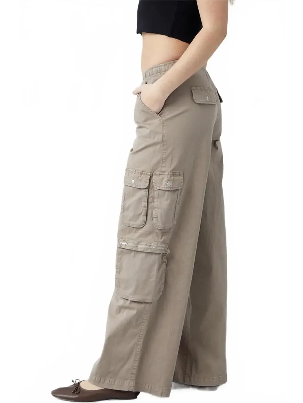 Pacsun Taupe Draped Low Rise Wide Leg Cargo Pants Desert Brown NWT XS